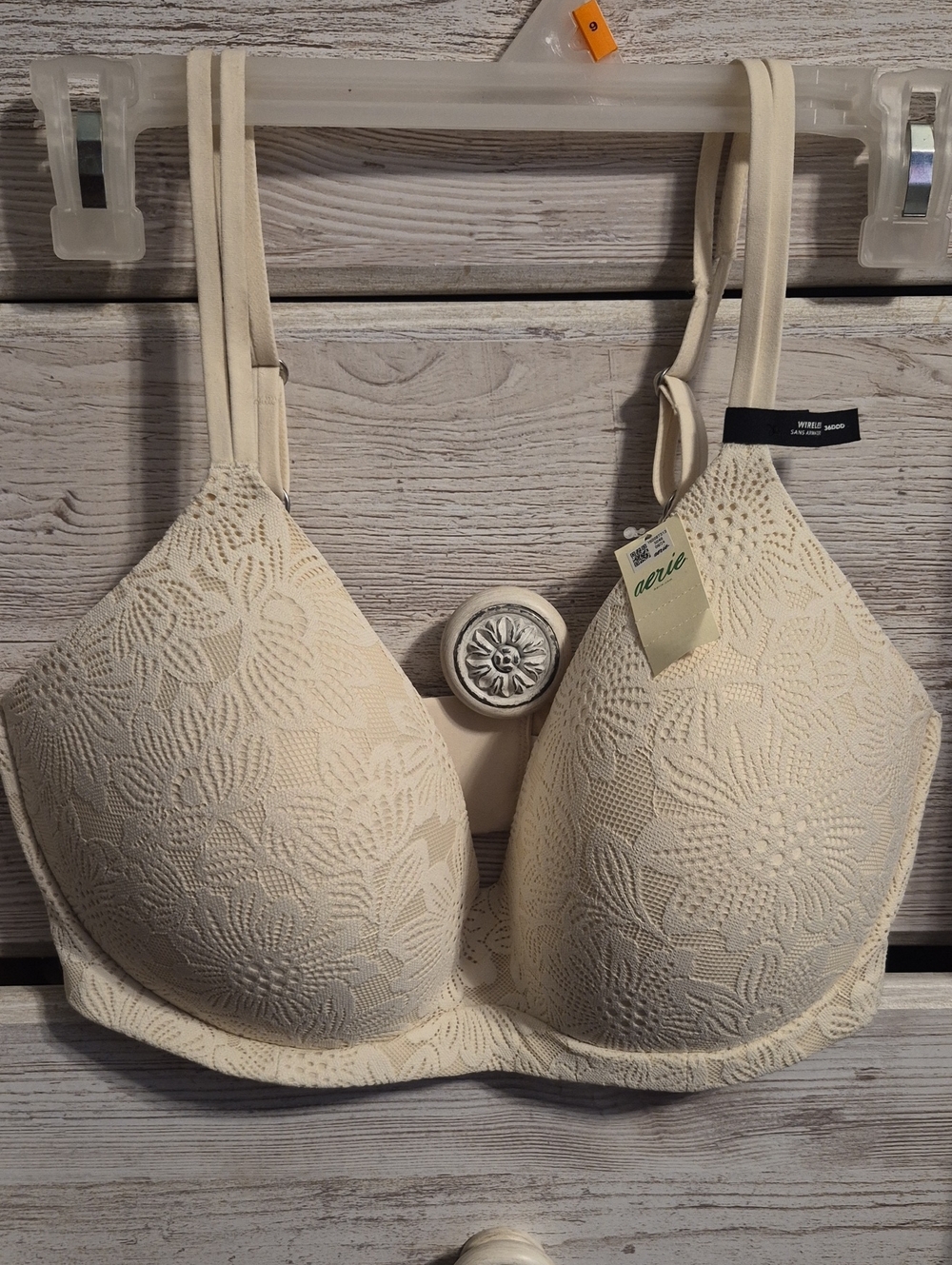 aerie Cream Floral Lace T-Shirt Bra
